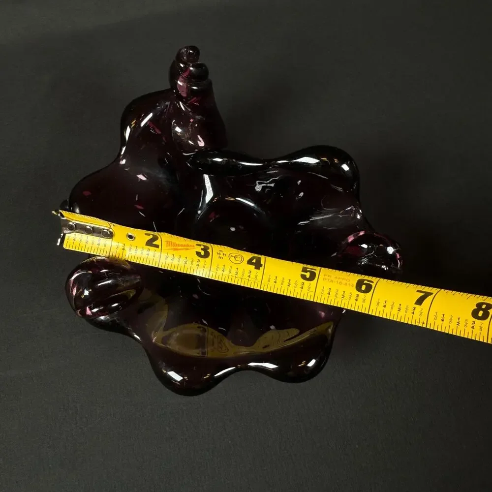 Vintage Dark Amethyst Glass Decorative Bowl with Wavy Edge